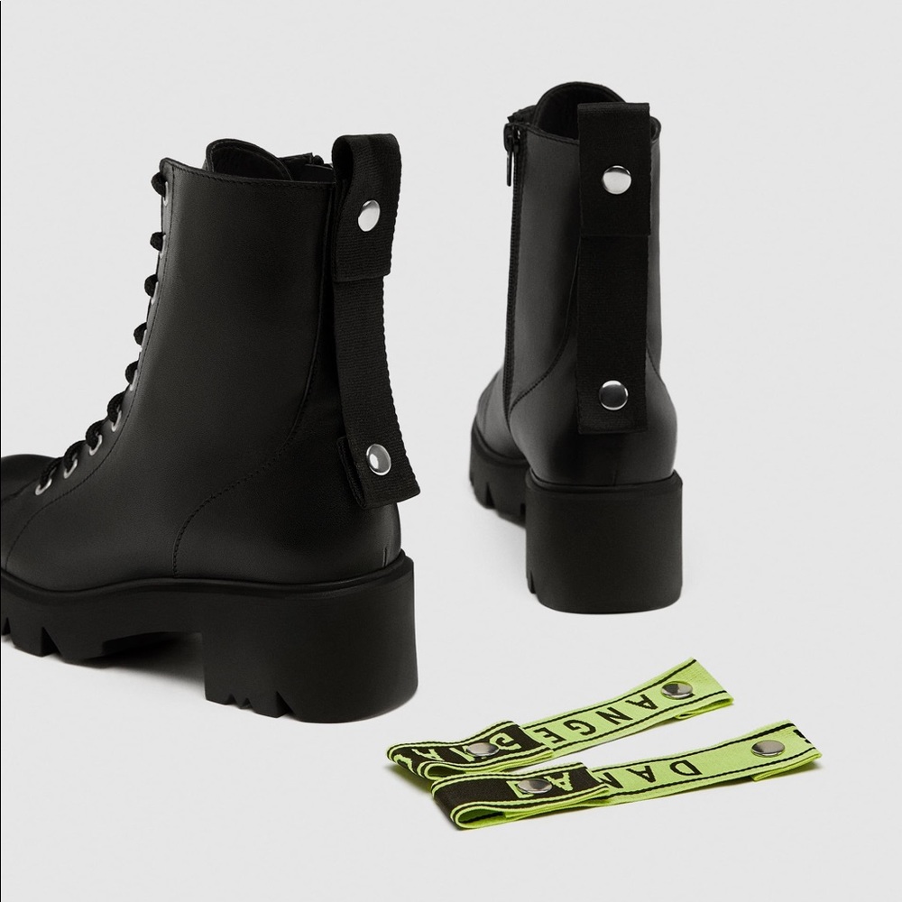 Zara black leather flat ankle boots - Picture 4 of 8